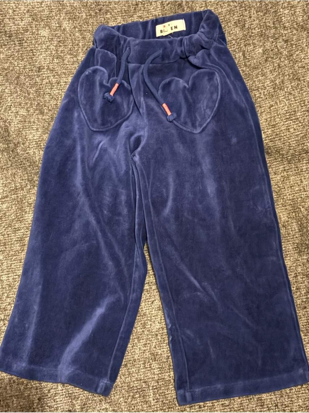 Mini Boden Navy Velour Joggers with Heart Pockets